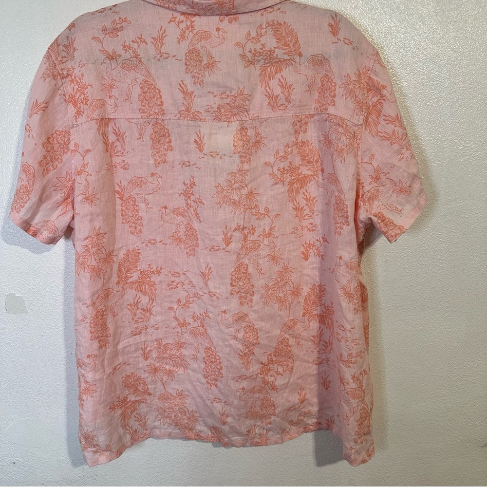 NWT Cynthia Rowley Peach Floral Button-Down Washable Linen Shirt - Picture 2 of 9